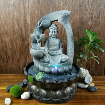 Pryskyřice Zen Lotus Buddha Socha Led Fontána FengShui Figurky Home Office Desktop Dekorace Meditační Prostor Zahradní Ozdoby