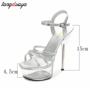 Průhledné vysoké podpatky boty na platformě ženy vysoký podpatek strana dámské boty sandály otevřené toe podpatky svatební boty žena stříbrná černá