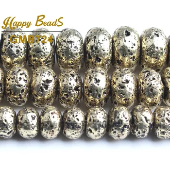 Přírodní Rondelle Lávové Korálky Bronzové Pozlacené Kulatý Plochý Volné Distanční Korálky Pro Výrobu Šperků DIY Náramek 15