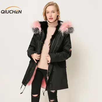 QIUCHEN 2018 Novou zimní bundu, délka 88cm doprava zdarma vysoce kvalitní real fox fur podšívkou nepromokavé bundy můžete odstranit bundu