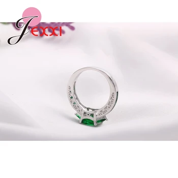 Real 925 Sterling Silver Módní Svatební Prsteny Pro Ženy Zelený Čtverec Simulované Crystal Bijoux Žena Zásnubní prsten