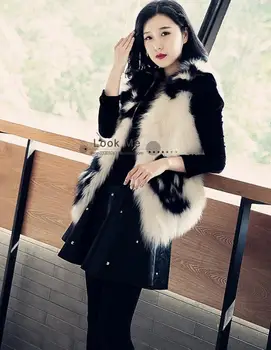 S-6XL Faux fox kožešiny krátké taro vzor vesta kabát podzim zima nové ženy, kožešiny vesta Slim velké velikosti bez rukávů vynosit L1434