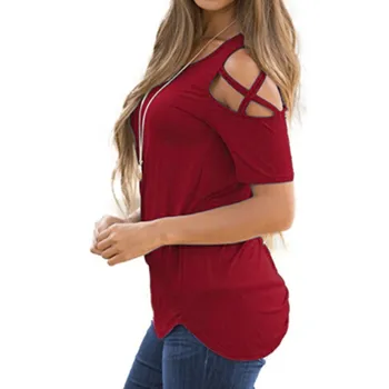 SAGACE jednobarevné Trička Ženy Letní Krátký Rukáv Strappy Rameno T-Shirt Topy Příležitostné Ženy T-košile, Ženy Ležérní
