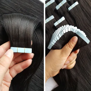 ShowCoco Pásky ve Skutečné Lidské Vlasy Extensions Stroj-made Remy Neviditelné Oboustranné Modré Pásky DarkColors pro Tenké Vlasy, 20pc