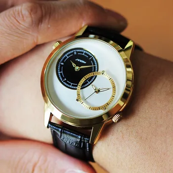 Sinobi Luxusní Pánské Zlaté Hodinky Kreativní Pohyb Hodiny Kovové Analogové Kůže Popruh Muži Sportovní Hodinky Relogio Masculino reloj