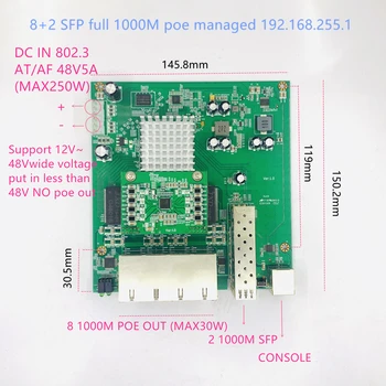 Správa IP 8-port 10/100/1000Mbps PoE Ethernet Switch Modul Podařilo spínací Modul s 2 Gigabit SFP Sloty pro gigabit switch