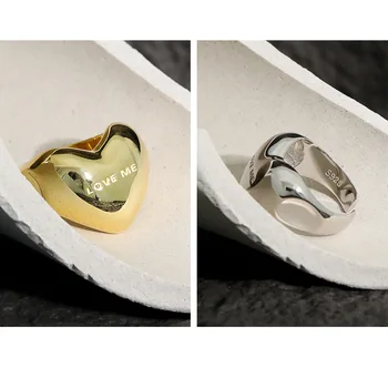 S'STEEL korejské Prsteny, 925 Sterling Silver Dárek Pro Ženy Minimalistický Láska Srdce ve tvaru Otevření Kroužku Plata De Ley 925 Jemné Šperky