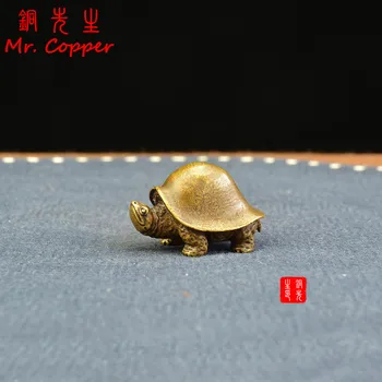 Starožitný Měděný Dlouhověkosti, Želva, Miniatury, Sošky Čínské Klasické Mosazné Želvy Ozdoby Vintage Zvířat Těžítko Dekory