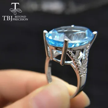 TBJ,Super Velký drahokam Prsten,Ovál nakrájíme 13*18 mm 15ct Modrý topaz stříbro drahokam Prsten pro pary,oko chytání design s dárkový box