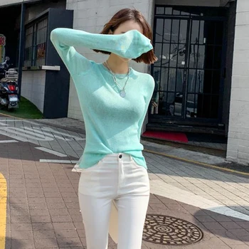 Tenké Letní Top Sexy Pletené T Shirt Ženy 2021 Pružnost T-Shirt Korejský Styl Ženy Šaty Slim Tričko Ženy Ležérní Topy