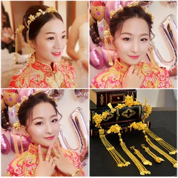 Tradiční Čínská Vlasové Doplňky Vintage Styl Čínské Čelenka Pokrývka Hlavy Zlaté Čínské Vlasy, Šperky, Svatební Koruny Ornament