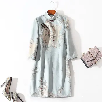 Vintage blue design cheongsam módní dívka, dáma, qipao šaty