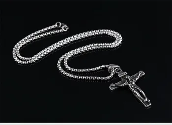 Vintage INRI Ježíš Náhrdelník Kříž Přívěsek pro Muže, Chlapce z Nerezové Oceli s Dlouhým Řetězcem Krista Náhrdelníky Mužské Šperky