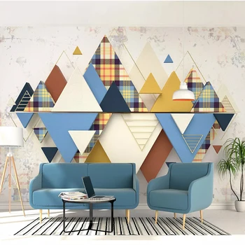 Vlastní Zeď Hadříkem 3D Vintage Kostkované Geometrický Trojúhelník Mozaika Foto Nástěnné Tapety Obývací Pokoj Ložnice Papel De Parede 3D Fresco