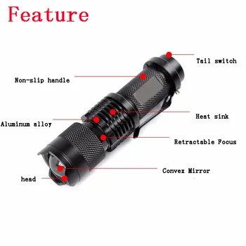 Vysoce kvalitní Mini Black 2000LM Vodotěsné LED Svítilna 3 Režimy Zoomovatelný LED Svítilna baterka doprava zdarma