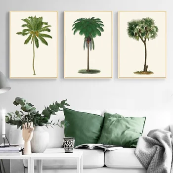 Wall Art Malířské Plátno Tropical Palm Tree Vintage Ilustrace, Plakáty a Potisky palem, Botanické Obrázky Domova