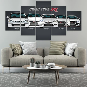 Wall Art Modulární Obraz Plakáty Tištěné Plátno Retro Honda CIVIC Auto Malování Moderní Domácí Dekorace Obývací Pokoj 5 kusů Rám