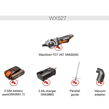 Worx 20V Elektrické pily WX527 Aku okružní Pila 85mm Multi-funkční Mini Viděl Handhled Kompaktní silná Dobíjecí baterie, Power Tool