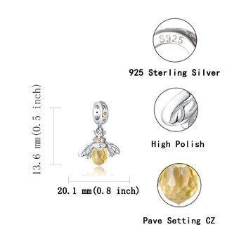 Xiaojing 925 Sterling Silver Módní Golden Bee Korálky Přívěsky pro Ženy Fit Originál Pandora Náramek Valentine Den Dárek Šperky