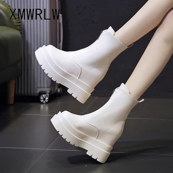 XMWRLW PU Kůže Podzim Ženy Boty Módní Zip, Vysoké Podpatky Boty Pro Ženy Podzimní Boty 2020 Dámské Mid-Tele boty Ženy Boty