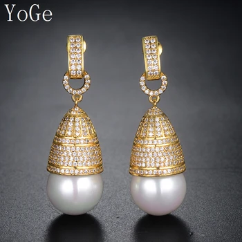 YoGe Šperky, E0123 módní AAA CZ tvaru kužele shell pearl drop náušnice dámské accessaries,barva žlutá