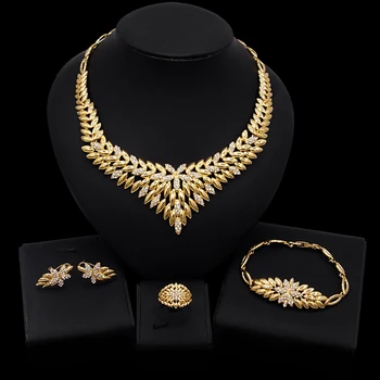 Yulaili Klasické Módní Africké Šperky Set Pro Ženy, Náhrdelník, Náušnice, Náramek, Prsten, Party Doplňky Velkoobchod