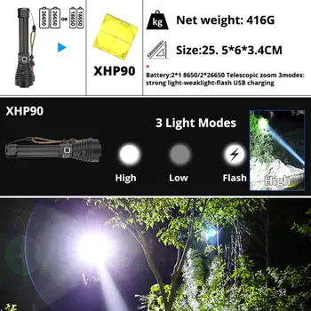 Z90 XHP90Flashlight power led svítilna silné Taktické Flash světlo, pochodeň Pro Kempování, Lov XHP70.2 26650/18650 baterie