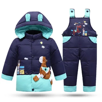 Zimní dětské Snowsuit Chlapec Oblečení Set Děti Bundu Kombinézy pro Holčičku Teplou Parku s Kapucí Kabát+Kalhoty Kojenecké Kabát