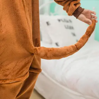 Zimní Hnědý Monkey Dupačky Flanelové Pyžamo pro Dospělé Unisex Zvířat Cosplay Kostým Pyžamo, oblečení pro volný čas, Vše v Jednom Obleku