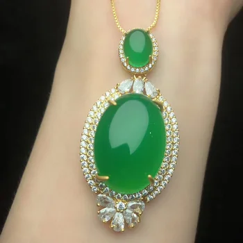 Zlatá Barva 925 Sterling Silver Náhrdelníky Pro Ženy Čínský Zelený Nefrit Smaragd Náhrdelník Dlouhé Přívěsky, Drahokam Šperky Náhrdelníky