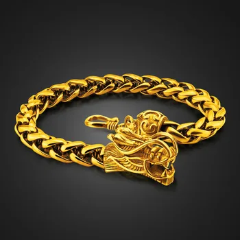 Zlatý náramek široký muž Pokovování zlato opravdu 6 mm 20cm whip hand řetězovka Módní dominantní dračí náramek