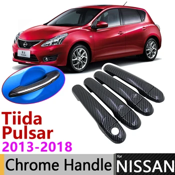 Černé Uhlíkové Vlákno Rukojeť Dveří Kryt pro Nissan Tiida Pulsar C12 MK2 2013~2018 2017 Auto Příslušenství, Samolepky Trim Set Chrome