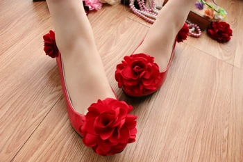 Červená květina party byty boty žena ručně vyráběné sladké krásné NQ263 dámy, dívky, strana, večeře, plesy červená byty balet taneční boty