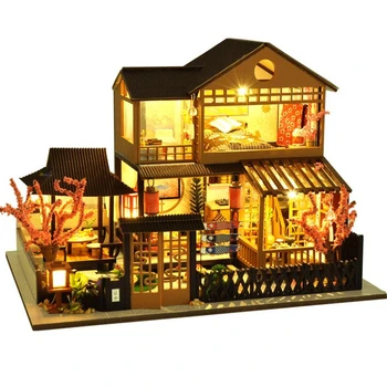 Čínský Styl Diy Doll House Kit Ručně vyráběné Miniaturní Nábytek LED Světla Domů, Svatby, Narozeniny, Vánoční Dárek