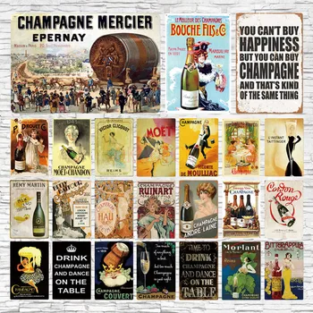 Šampaňské Víno Žehlička Plakát Vintage Plechové Znamení Bar Pub Club Jeskyni Zeď Dekorativní Desky Retro Deska Domova 20x30cm