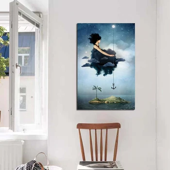 Žena Sedící Na Oblaku Plátno Plakát Catrin Welz-Stein Nordic Obraz, Obrázek Wall Art Malířské Plátno Home Decor Art Print
