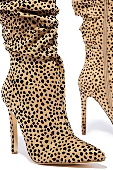 Ženy Stehna Vysoký Podpatek Boty Jehlové Podpatky Leopard Úsek Sock Slip-on Boty Zimní Sexy Lady Nad Kolena Striptérka Boty 2020