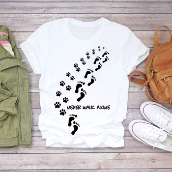 Ženy T-košile, Pes, Kočka Tlapka Dopis Sladká 90. let Tisk Zvířat Dámy Print Lady Dámské Graphic T Top Tričko Female Tee T-Shirt