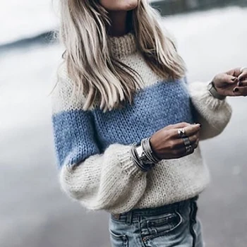 Ženy Vintage Svetry Svetry Podzim Zimní Oblečení Pletený Svetr Streetwear Pruhované O Krk Nadrozměrných Svetr Vytáhnout Femme