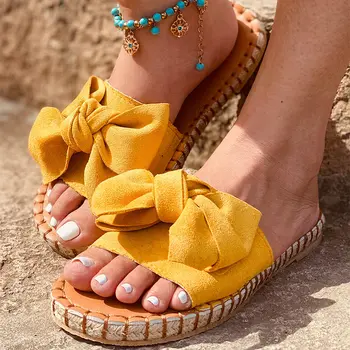Ženy Šití Plážové Pantofle Hemps Podpatky Žena Boty Létě Bowknot Dámské Sandály Candy Barevné Ležérní Ženy Ploché Snímky 2021