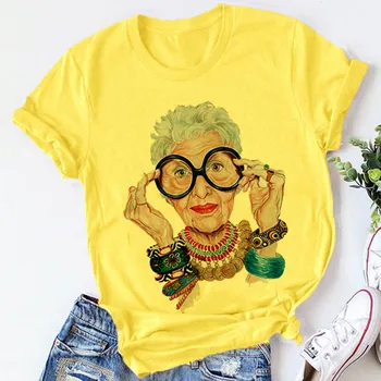 Žlutá Plus Velikost T-shirt Ženy Letní Módě Print Lady Ležérní Tričko Topy Harajuku Streetwear Krátký Rukáv Tričko,Drop Loď