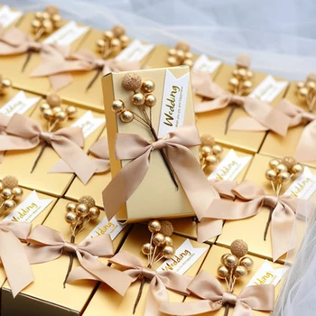 10ks Zlaté Svatební cukroví box kreativní hruška květina svatební sladký dárek tašku vynikající cukroví box s stuhy strana prospěch dodávky