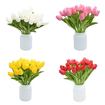 10Pcs Umělé PU Tulip Flower Nevěsta Kytici pro Svatební Dekorace Květin Zahrada Dekor Falešné Květina