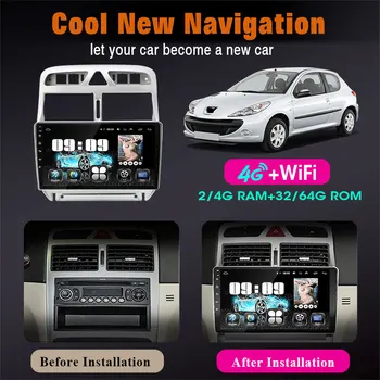 2 din Android 10 Auto Rádio Multimediální Video Přehrávač Pro Peugeot 307 2002-2013 2DIN RDS Stereo GPS Navigace Rozdělené Obrazovce 6G+128 G
