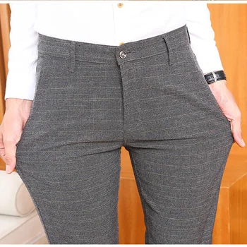 2019 Pánské Ležérní Kalhoty korejská Verze Slim Business Casual Kostkované Kalhoty Klasické Strečové Malé Rovné Kalhoty Plné Délce