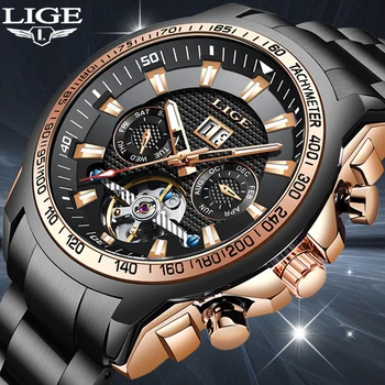 2020 Automatické Pánské Hodinky LIGE Top Značky Luxusní Pánské Hodinky Mechanické Náramkové Hodinky Pro Muže Vodotěsné Reloj Hombre Tourbillon