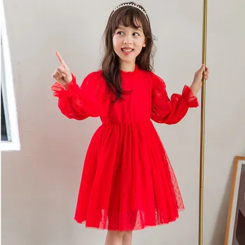 2020 Dívky Šaty Podzim Zima Jaro Dospívající Princezna Šaty Děti Oblečení Červená Béžová Děti Šaty Pro Dívky