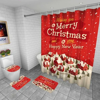 2020 Nový Veselé Vánoce Sprchový Závěs Sada Koupelna Mat Sada Vodotěsné Sprchový Závěs Wc Kryt Non Slip Rug Vánoční Výzdoba