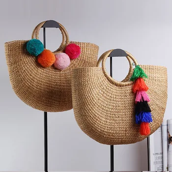 2020 nový vysoce kvalitní střapec Ratanový Taška beach bag, straw totes taška kbelík letní tašky s třásněmi ženy kabelka pletená