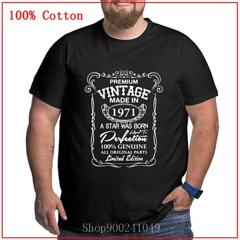 2020 Premium vintage 1971 černé Dopis Vytisknout Plus Velikost T Košile Men Krátký Rukáv O Krku Volné Tričko Letní Muži Tričko Topy